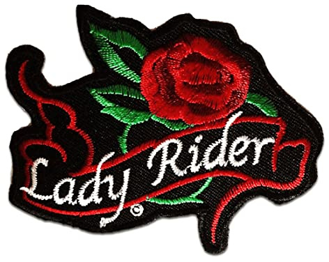 Catch the Patch Lady Rider Aufnäher zum Aufbügeln 9 x 7 cm Bügelbild für Erwachsene mit Biker Kutte Heavy Metal Rocker, Bügelpatch Patches Bügelflicken Geschenk