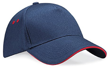 Beechfield B015c Ultimate 5-Panel Sandwich Peak Mütze, Marineblau / Rot, Einheitsgröße
