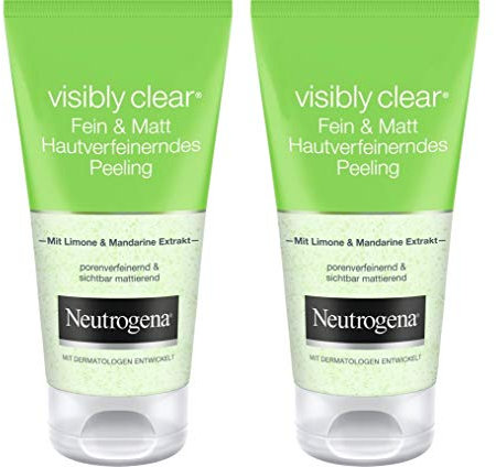 Neutrogena Visibly Clear Fein & Matt Hautverfeinerndes Peeling | Porenbefreiendes und mattierendes Waschpeeling mit Limone und Mandarinen-Extrakt | 2 x 150ml