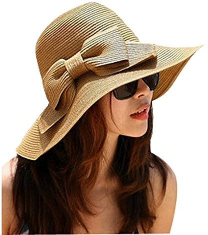 ZUMUii Butterme filles de femmes Large Bord Protection Solaire chapeau de paille bowknot Couleur Pur Seau chapeaux