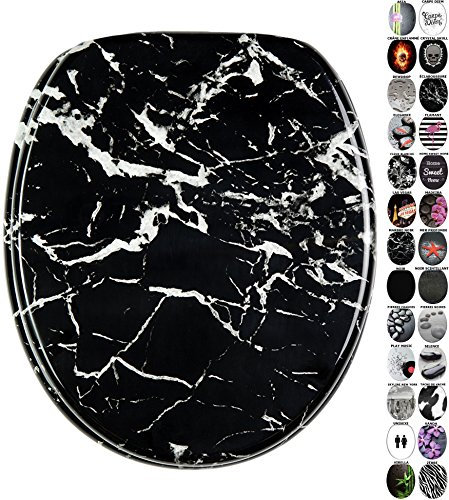Sanilo Abattant WC, Grande sélection de lunettes de toilette noirs, Finition de haute qualité, Charnières robustes, Fixation facile (Marbre noir)