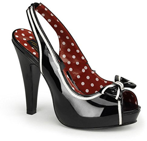 Pinup Couture Bettie-05 Sexy Retro High Heels Plateau Sling Sandaletten Lack Schwarz 35-42, Größe:EU-38 / US-8 / UK-5