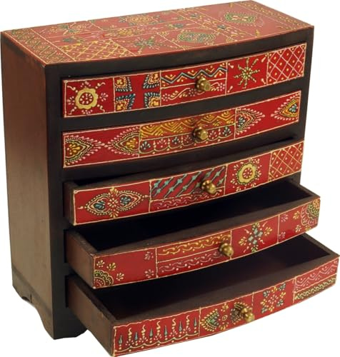 Kleines Apothekerschränkchen, handbemaltes Schubfachschränkchen, Modell 2 | Schubfachschrank aus Shishamholz, viele Fächer für Kleinkram, indischer Charme, ideal für Dekoration