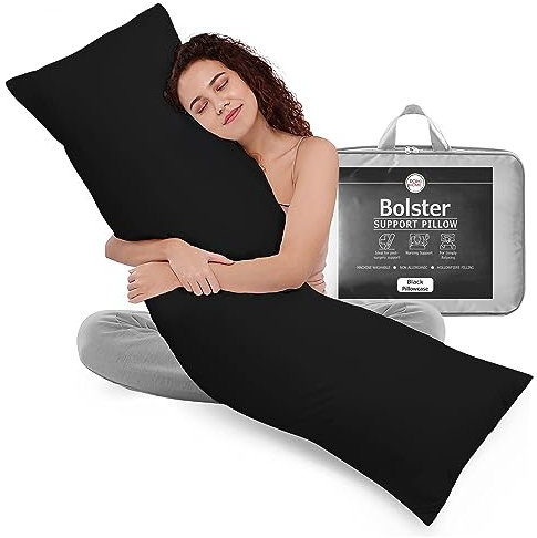 Rohi 6ft Full Body Pillow with Black Pillowcase Cover -Orthopaedic 19x 72 Super King Bed Size Long Bolster Support Pillow - Maternity Nursing Back & Neck Support Pillows - Side Sleeper Pillow