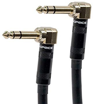 Monoprice Cable de 6,35 mm (TRS) en ángulo recto a ángulo recto, 0,46 m, negro, 16 AWG, M/M, conector chapado en oro, serie Premier