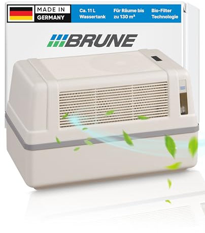 BRUNE Lufbefeuchter B 120 - Für Räume bis 130 m³ - Verdunstung mit Filter für gesundes Raumklima - 11L Tank - Made in DE, Weiß