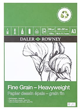 Daler-Rowney Eco Zeichenpapier, feinkörnig, leicht strukturiert, 200 g/m², A3, einseitig geklebt, säurefrei, 30 weiße Blatt, ideal für professionelle Künstler