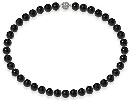 Schmuckwilli Perlenkette für Damen Magnetverschluß - 42cm Länge mit 10mm großen schwarzen runden Mallorca Perlen - Muschelkernperlen Kette für jeden Anlass - die Halskette Pearl Necklace für Frauen