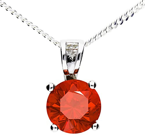 MYA art Damen Kette Halskette 925 Silber mit Zirkonia Solitär Anhänger Orange Rot MYASIKET-13