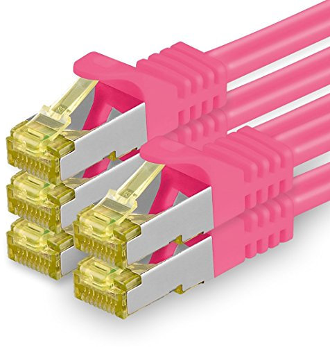 1aTTack.de Cavo di rete Ethernet Lan Cat.7 SFTP spina RJ45 Cat6a doppia schermatura 10000 Mbit/s compatibile con Cat5 Cat6 Cat6a Cat8 per switch Router Modem Patchpanel Magenta / 5 pz 1,5m