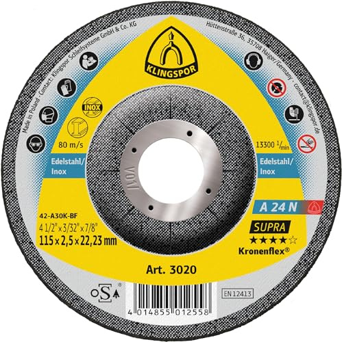 Klingspor 3020 A 24 N, Trennscheibe INOX, Verpackungseinheit 25, 115X2,5X22,23, G, 25