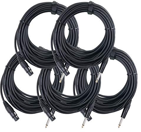 Pronomic Lot de 5 câbles XFJ-10 XLR vers Jack (câble micro asymétrique, longueur 10m, résistant aux acides et huiles, décharge de traction à pince) noir