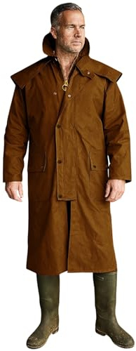 Game Technical Apparel Mens Stockman Long Length Wax Riding Cape Coat with Tartan Lining