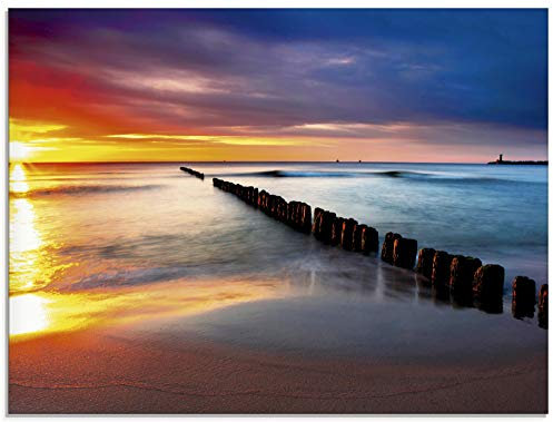 ARTland Wanddeko Glasbilder Wandbild Glas Bild einteilig 60x45 cm Querformat Strand Meer Küste Ostsee Sonnenaufgang Sturm Gewitter Maritim T5XZ