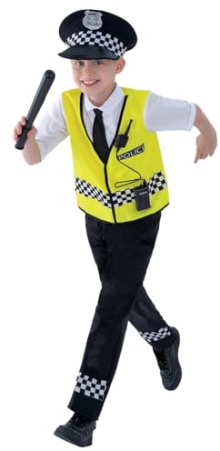 Smiffys Police Costume, Black with Top, Trousers, Hat & Radio Set, Boys Fancy Dress, Cops and Robbers Dress Up Costumes Halloween