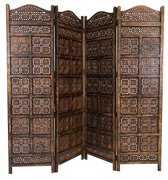 Orientalischer Paravent Kamala modern aus Holz in Dunkelbraun 200 cm