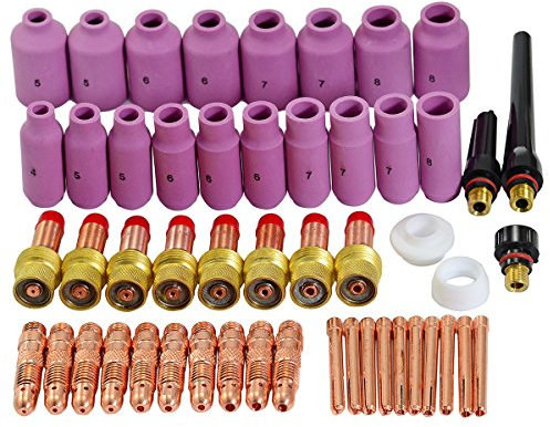 RIVERWELD TIG-Gaslinsen 45V24 1,0mm, 45V25 1,6mm, 45V26 2,4mm, 45V27 3,2mm, Spannhülse Körper Aluminiumoxid-Düse Keramikbecher 10N 54N-Serie für QQ300 DB SR WP 17 18 26 WIG-Schweißbrenner 51 Stück