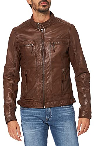 Oakwood 60901 - Veste en cuir - Col à boutons - Manches longues - Homme - Marron (Tabacco), XX-Large (Taille Fabricant: XXL)