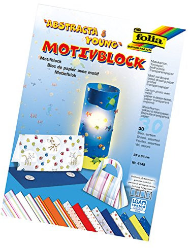 folia 4749 - Motivblock Abstracta and Young, 24 x 34 cm, 30 Blatt, sortiert, 10 x Motivkarton, 10 x bedrucktes Transparentpapier, 10 x Tonpapier, für vielfältige Bastelarbeiten