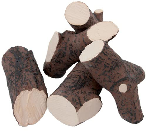 KRATKI Dekoratives Keramik-Holzscheit-Set für wandmontierte und freistehende Bio-Kamine Imitation verschiedener Holzarten hitzebeständig 1 Packung x 5 Stück