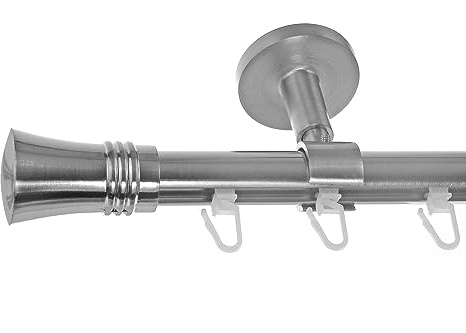 BASIT Gardinenstange Innenlauf Edelstahllook 20mm 1-läufig Decke 400cm D30 | Gardinenstangenset einläufig Deckenmontage Metall Vorhangstange Deckenhalterung 120-600cm wählbar Kappe Knauf E86
