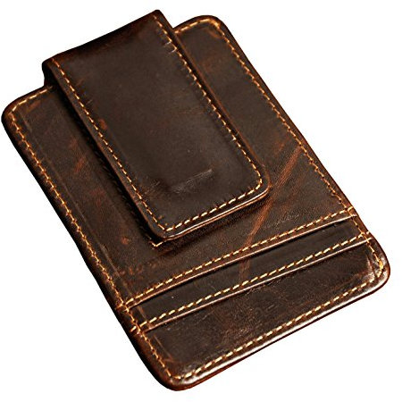 Le’aokuu Herren Echtes Leder Geldbörse Brieftasche mit Dollar Clip Geldklammer Kreditkartenetui 1058 (1058 Koffee)