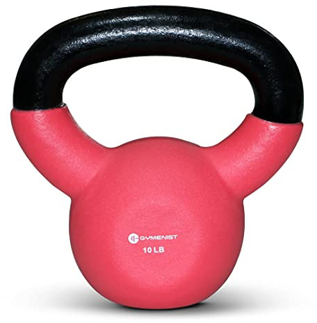 GYMENIST Kettlebell Fitness Eisen Gewichte mit Neopren-Beschichtung rund um die untere Hälfte der Metall-Kettle Bell (4,5 kg), rot