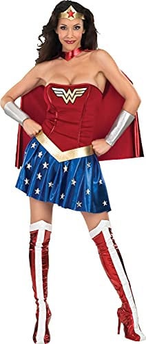 Rubies- Wonder Woman - DC Comics Officiel - Déguisement Adulte Super Héroïne - Taille M - Costume Complet avec Robe Bustier, Cape, Serre Tête, Manchettes et Couvre Bottes I-888439M Halloween