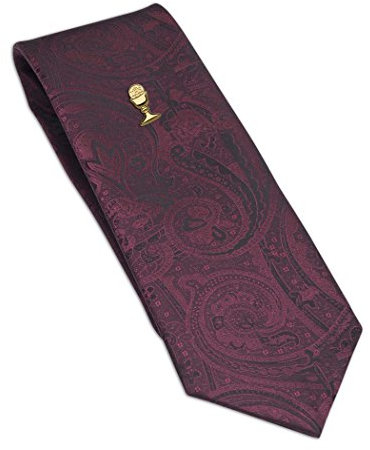 Boys First Communion Tie and Chalice Tie Pin in Gold-Tone, 45-inch, Burgundy Paisley Tie, One Size