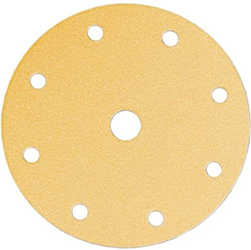 Mirka Gold Universal-Schleifpapier Ø 150mm Klett 9-Loch, Korn P240, 100 Stk/Zum Schleifen von Gips, Spachtel, Spanplatten, Holz, Lack