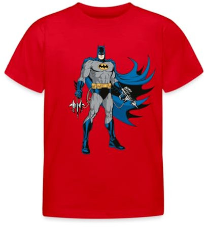 Spreadshirt DC Comics Batman Mit Gadgets Kinder T-Shirt, 122/128 (7-8 Jahre), Rot