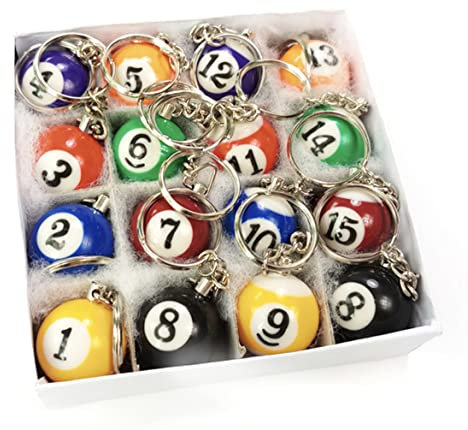 LOT REVENDRE DE 16 PORTE CLÉ BOULE BILLARD TOUT NEUF BOITE 2,5cm