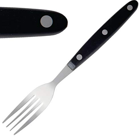 Olympia Fourchettes à viande manche noir (lot de 12), en acier inoxydable poli, taille : 200 (L) mm, passe au lave-vaisselle, C135
