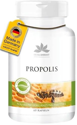 Bienen Propolis Kapseln - 1000mg Propolis pro Tag - Hochdosiert - 60 Kapseln | HERBADIREKT by Warnke Vitalstoffe - Deutsche Apothekenqualität