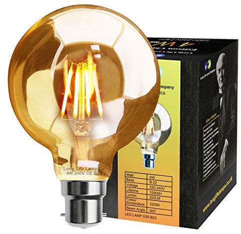 Retro Vintage LED 4w Globe Edison Style Filament Bulb Smoked Gold Glass G95 B22 Bayonet