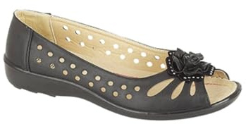 Boulevard Womens/Ladies Punched Open Toe Flower Casual Shoes (4 UK) (Black)