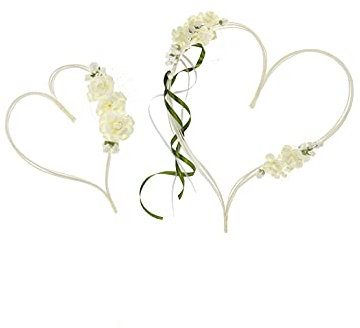 PartyDeco Herzen mit Saugnäpfen Dekoration Auto Brautschmuck Hochzeit Künstliche Blumen, Rattan, Elfenbein, 1 Packung