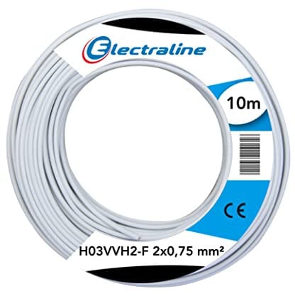 Electraline 10901 Piattina Indivisibile H03VVH2-F, Sezione 2x0.75 mm, 10 mt, Bianco