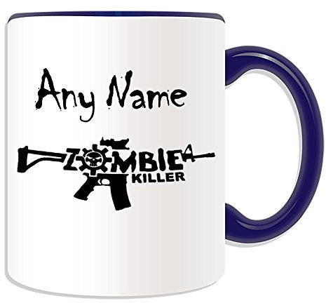 Unigift personalisierbares Geschenk – Zombie Killer Tasse (gruseliges Design Farbe) – jeder Name Nachricht einzigartig – Evil Outbreak Undead Walking Dead Voodoo Bloody Apocalypse Gun Rifle Slogan