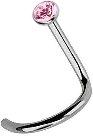 Modern Nature Piercing-Schmuck 1 x Titan Nasenstecker Spirale, gefaßter 2,0 mm Stein in rosa, Stab 1,0 mm