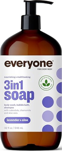 Everyone 3-in-1 Soap, Body Wash, Bubble Bath, Shampoo, 32 Ounce (Pack of 1), Lavender and Aloe, made with Essential Oils for Men and Women