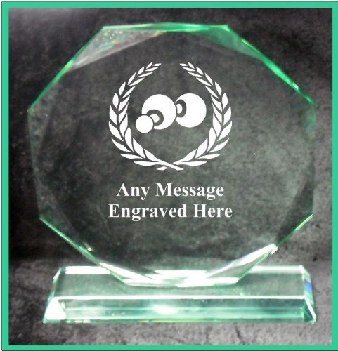 GLASS LAWN BOWLS 15CM OCTAGON AWARD TROPHY GA1045 ENGRAVED PERSONALISED