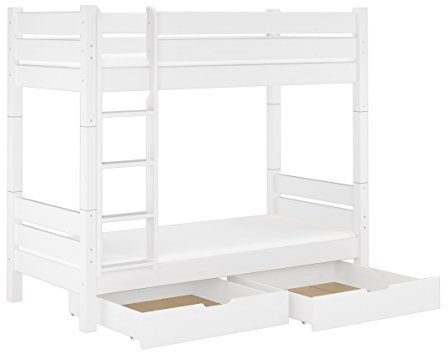 Erst-Holz®Erwachsenen-Etagenbett weiß 100x200 teilbar Rollrost Matratze Bettkasten 60.16-10WT100MS2