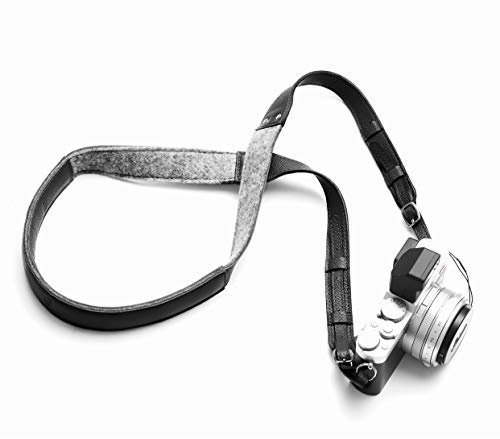 Woolnut Leather & Wool Camera Strap, Neck Shoulder Harness, Adjustable Length - Black