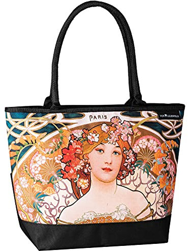 VON LILIENFELD Handtasche Alfons Mucha F. Champenois Kunst Motiv Shopper Maße cm L42 x H30 x T15 Strandtasche Henkeltasche Büro