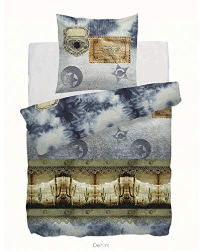 HnL Bettwäsche Mako-Satin Denim, Größe:135/200+80/80cm