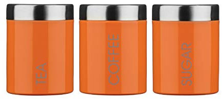 Premier Housewares 507805 Liberty Tea Coffee and Sugar Canisters - Set of 3, Orange , H13 x W10 x D10cm