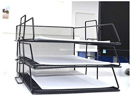 Executive Mesh Filing Front Loading Trays Document Letter Paper Wire Mesh Storage 3 Tiers (Black)