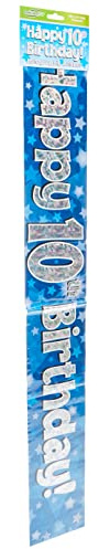 9ft Banner Happy 10th Birthday Blue holographic