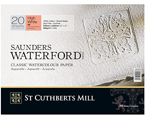 St Cuthberts Mill SAUNDERS WATERFORD SERIES Aquarellpapier, 300g/m², rundumgeleimt, 31 x 23 cm mit 20 Blatt